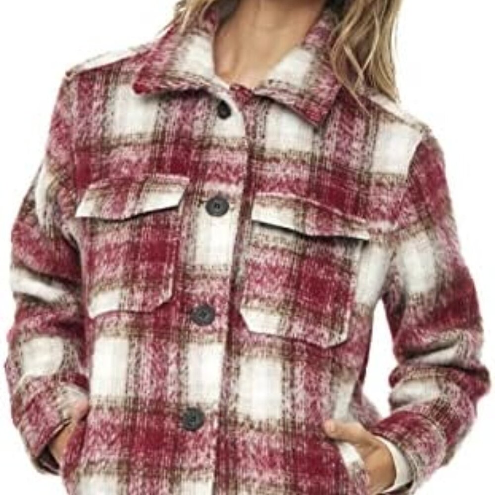 Bagatelle Plaid Button Down Red Shirt Jacket Shacket Size S